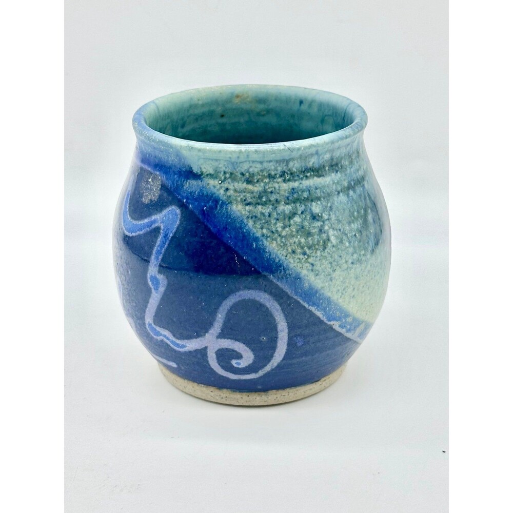 Handmade Alison McCauley Blue Swirl Studio Art Pottery Vase Pot Bowl Planter